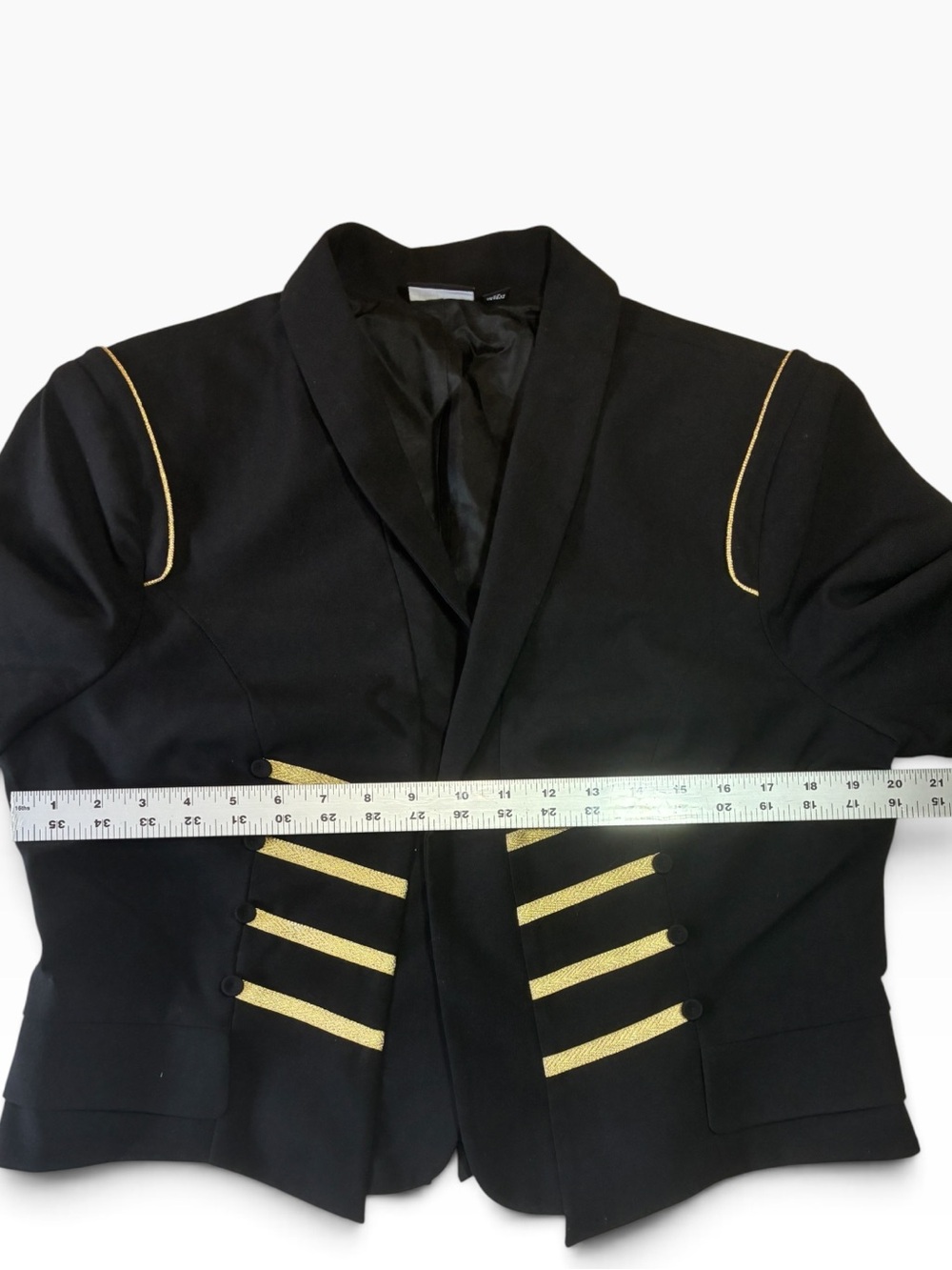 Allen B Black Cropped Military Style Jacket W/ Gold Decorative Trim, Size XL - Picture 6 of 9